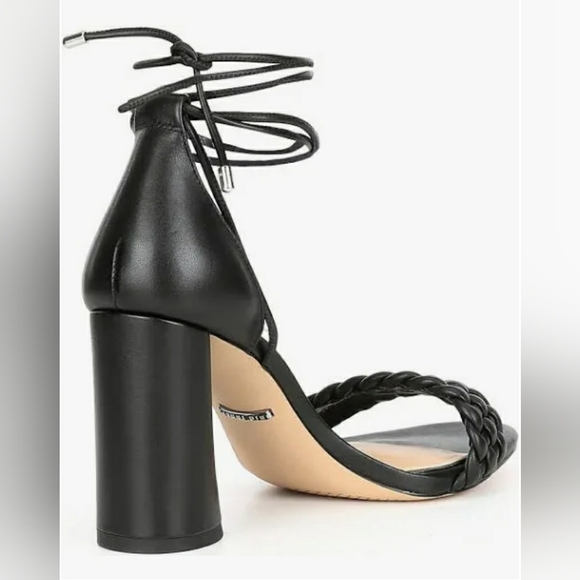 G B Holiday Size 10 Black Leather Strappy Modern Block Heel Cocktail Sandals - Picture 6 of 6